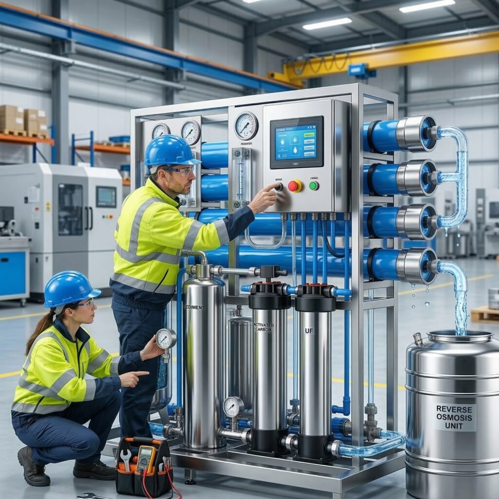 Reverse osmosis water purification system with activated carbon and pressure gauges