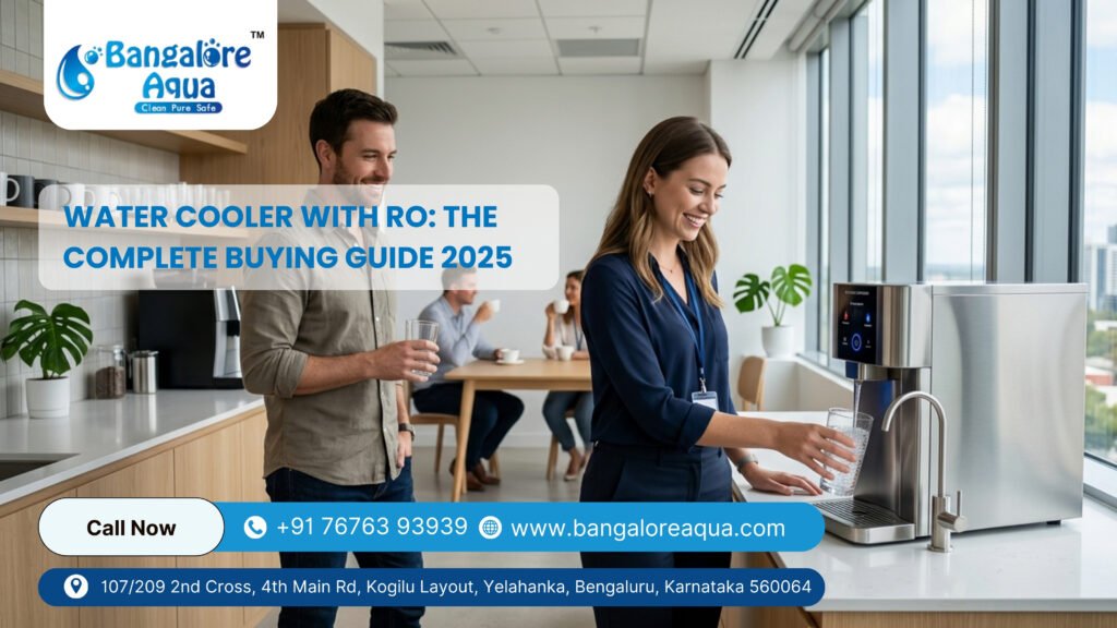 Water cooler with RO system in office pantry Bangalore Aqua commercial RO water cooler installation